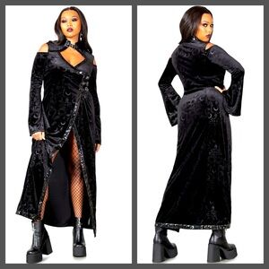 Killstar Reign of Pyre Long Black Velvet Bell Sleeves Maxi Dress XL NWT